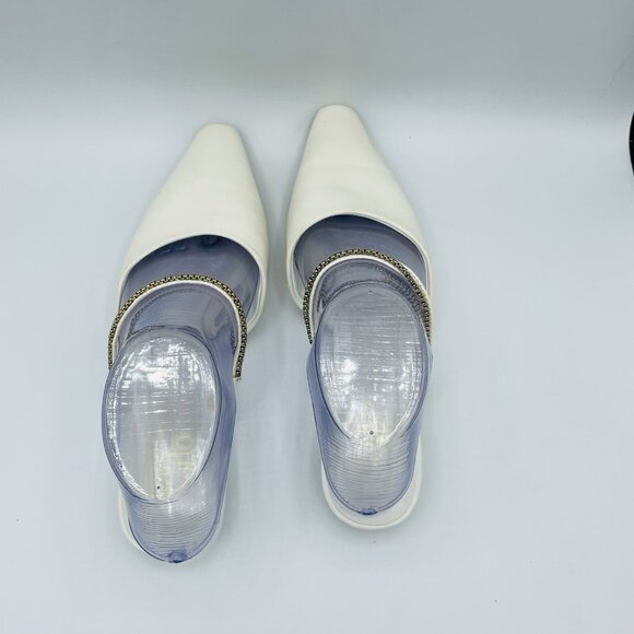 Franco Sarto Shoes Womens Size 7 M White Leather Slip On Mule Heel Pointy Sandal - Picture 8 of 13